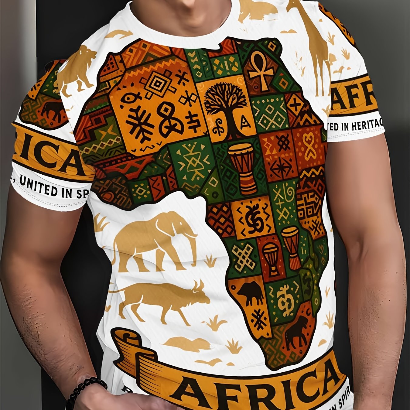 TEMU African Plate Pattern Ancient Slate Carving Retro Text Pattern Print Short Sleeves Couple Shirt Fashion Men's New 3d Pattern Durable And