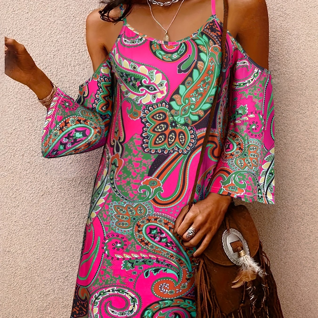 /summer Off-shoulder Paisley Print Dress For Women