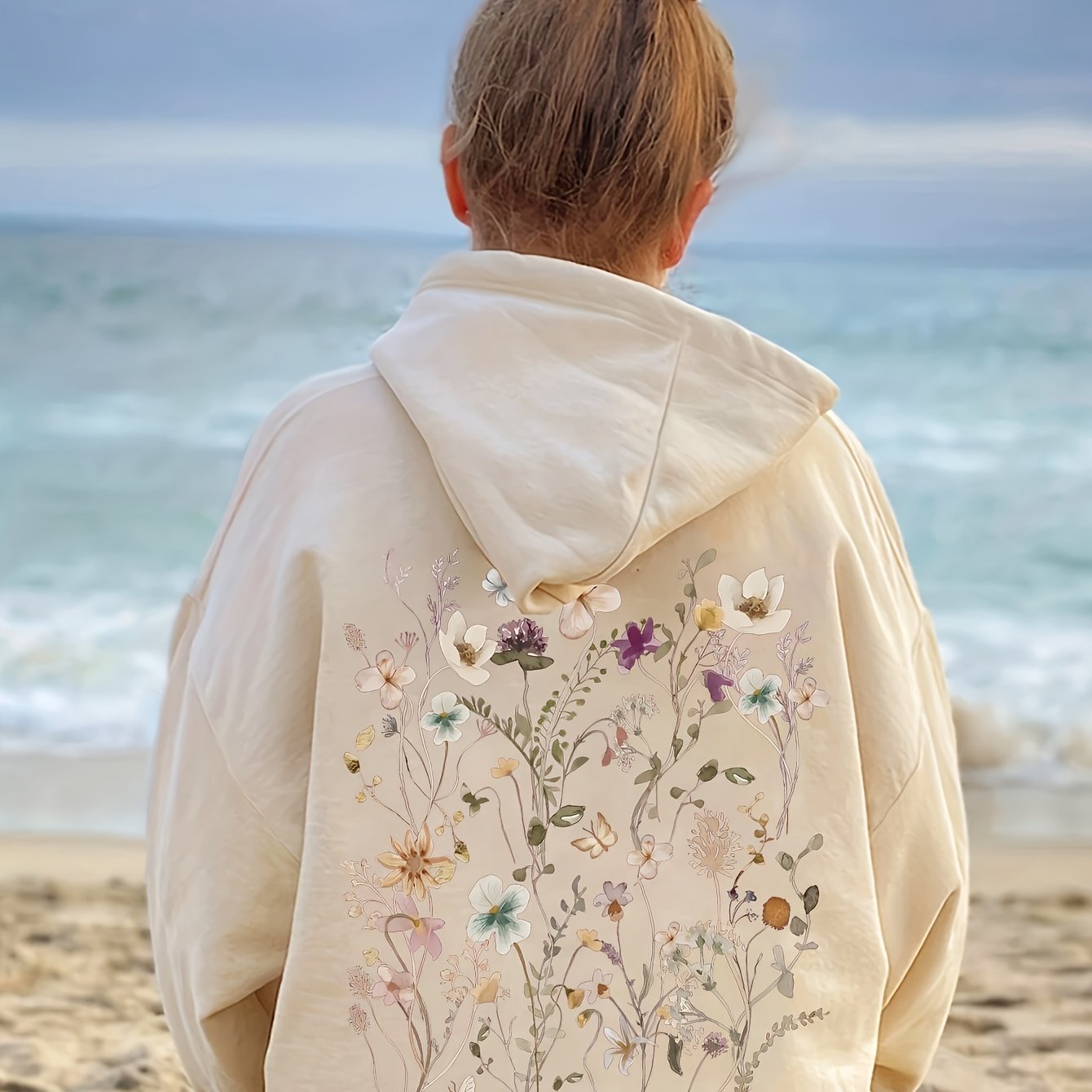 TEMU Women's Fashion Casual Creative Painting Floral Print Hooded Sweatshirt