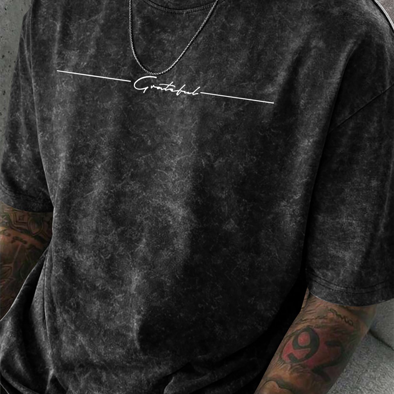 TEMU T-shirt effet vieilli pour homme - Haut décontracté à manches courtes et col rond avec imprimé lettres rétro & Convient pour les d'été, coupe