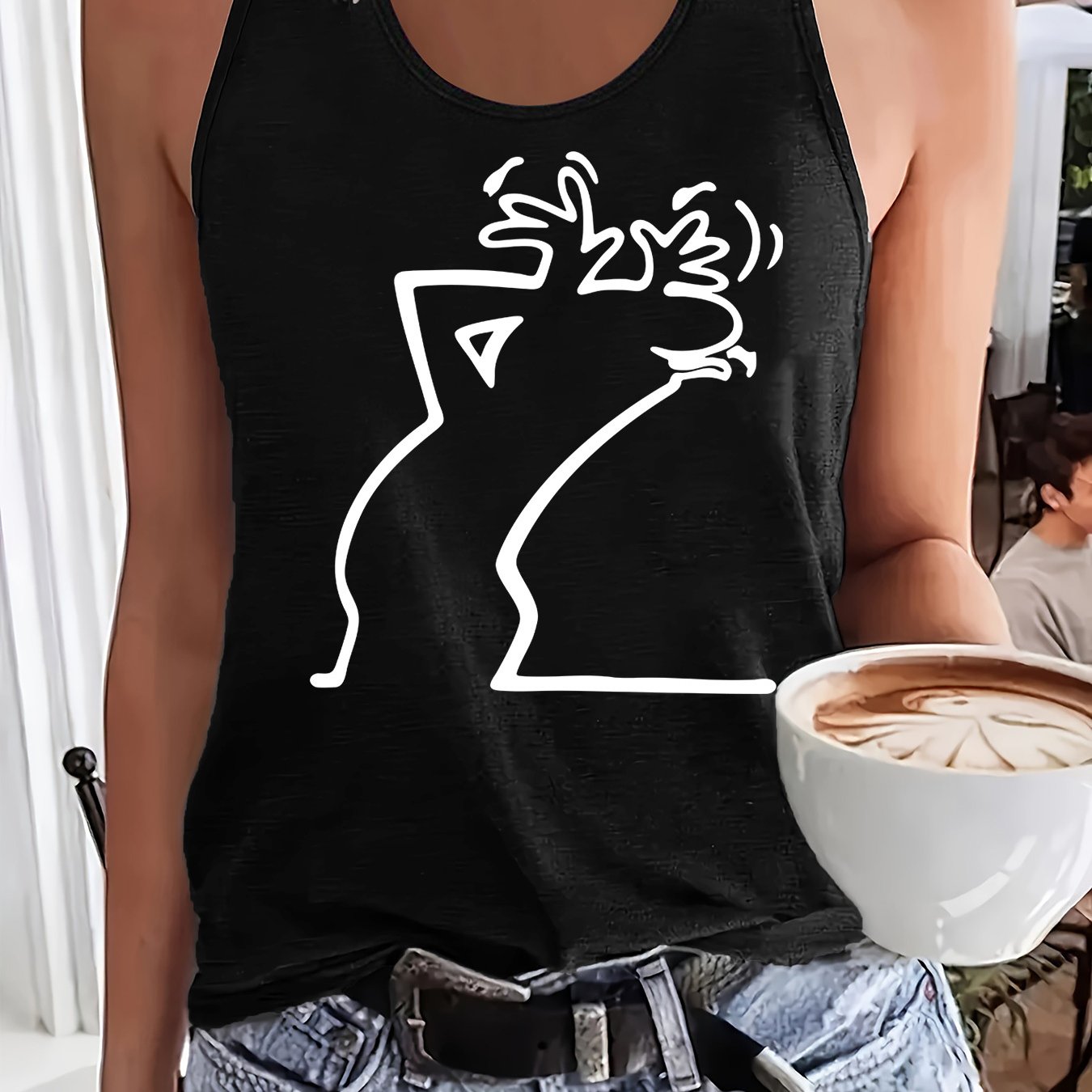 TEMU Sleeveless Casual Tank Top With Graphic Design, Ideal For Spring And Summer, Women's Apparel