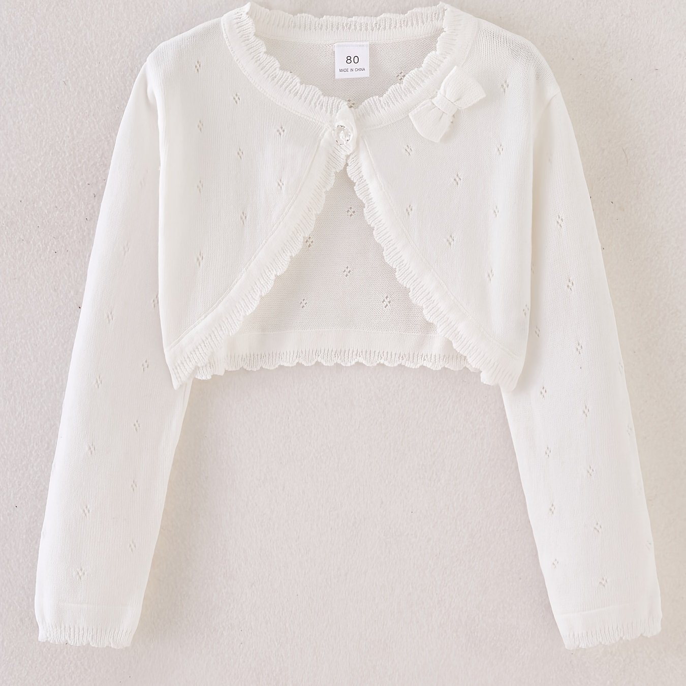Image of Girls' Shawl Cardigan With Bow, Kids' Lightweight Knitted Open Front Sweater For Summer