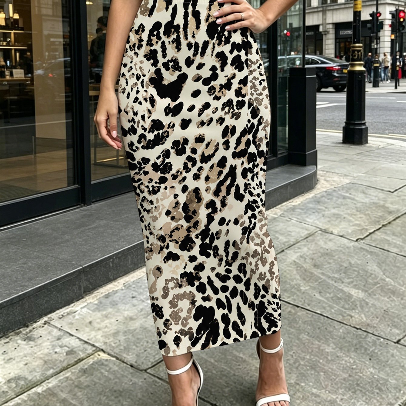 TEMU Leopard Print Womens Printed Medium To Long Tight Fitting Hip Hugging Skirt Living Room Travel Outdoor Party Casual Wear