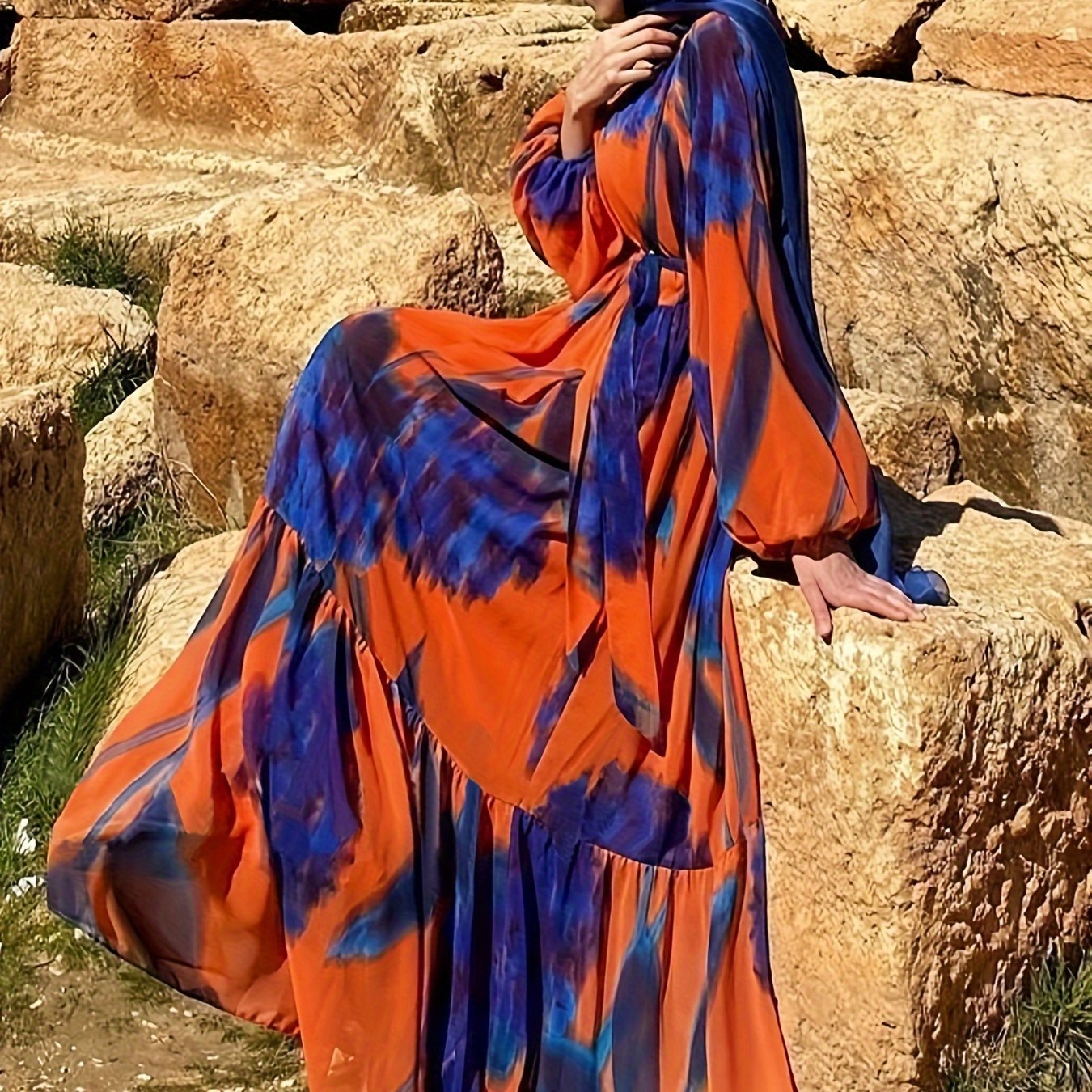 Women's Middle Eastern Chiffon Printed Dress