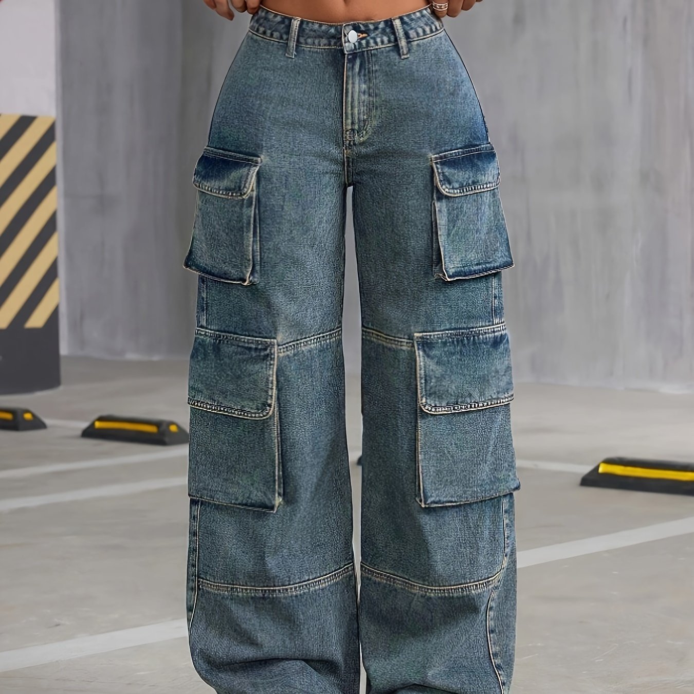 Y2k Style Multi-pocket Flap Pockets Distressed Fashion Casual Denim Cargo Pants