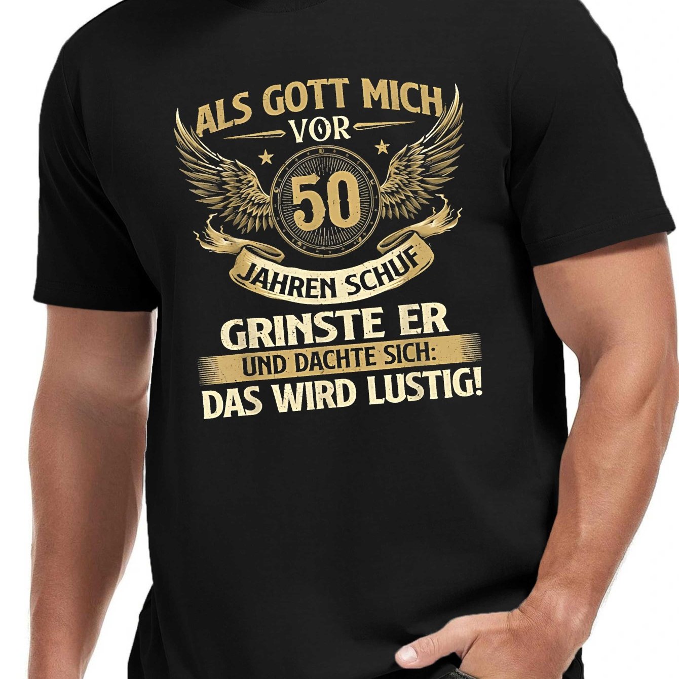 TEMU Lustig Als Gott Mich Vor 50 Crinkle Herren-T-Shirt in Übergröße, PLUS SIZE