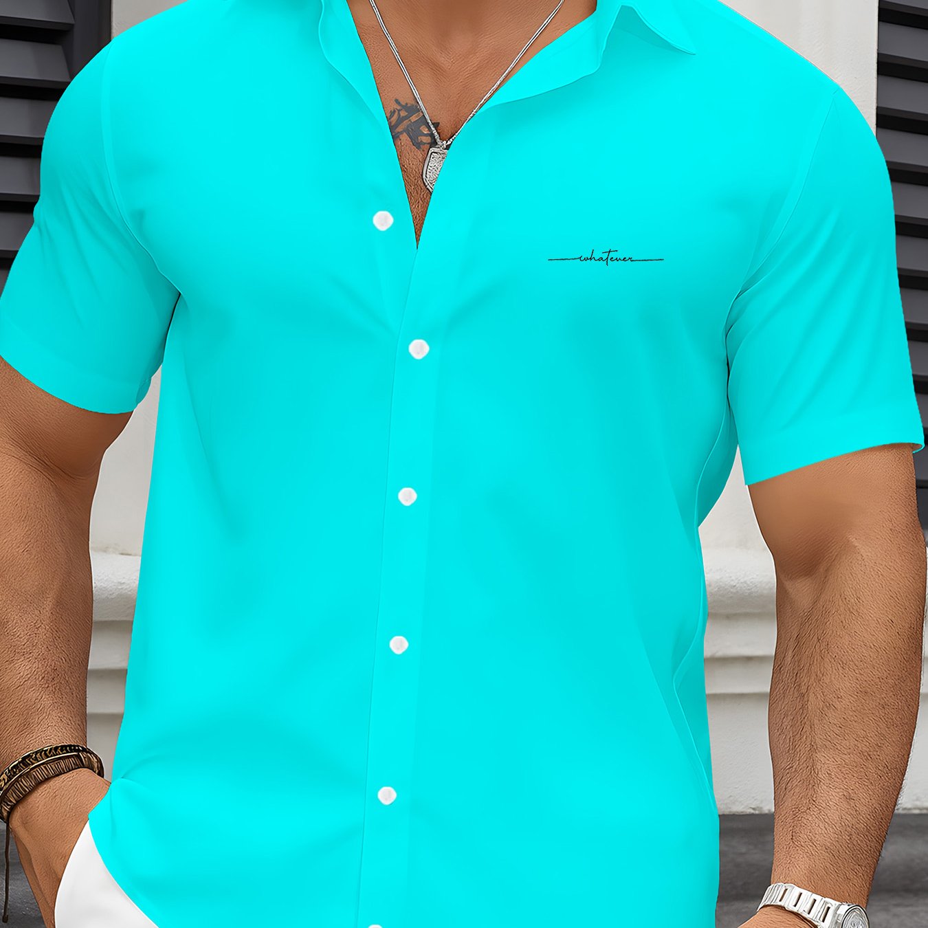 TEMU Casual Short-sleeve Shirt For Men, Featuring A 3d Geometric Print Made Of, Suitable For Everyday Wear