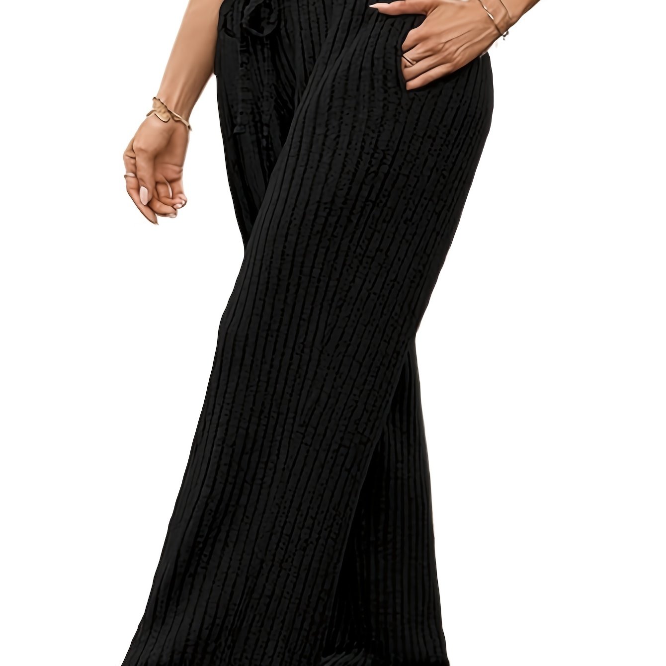 TEMU Plus Size, Women's Plus Size Wide-leg Pants With Elastic Drawstring Waist & - Plus Size Maxi Trousers, Wide Leg Length For, Casual Elegant Wide