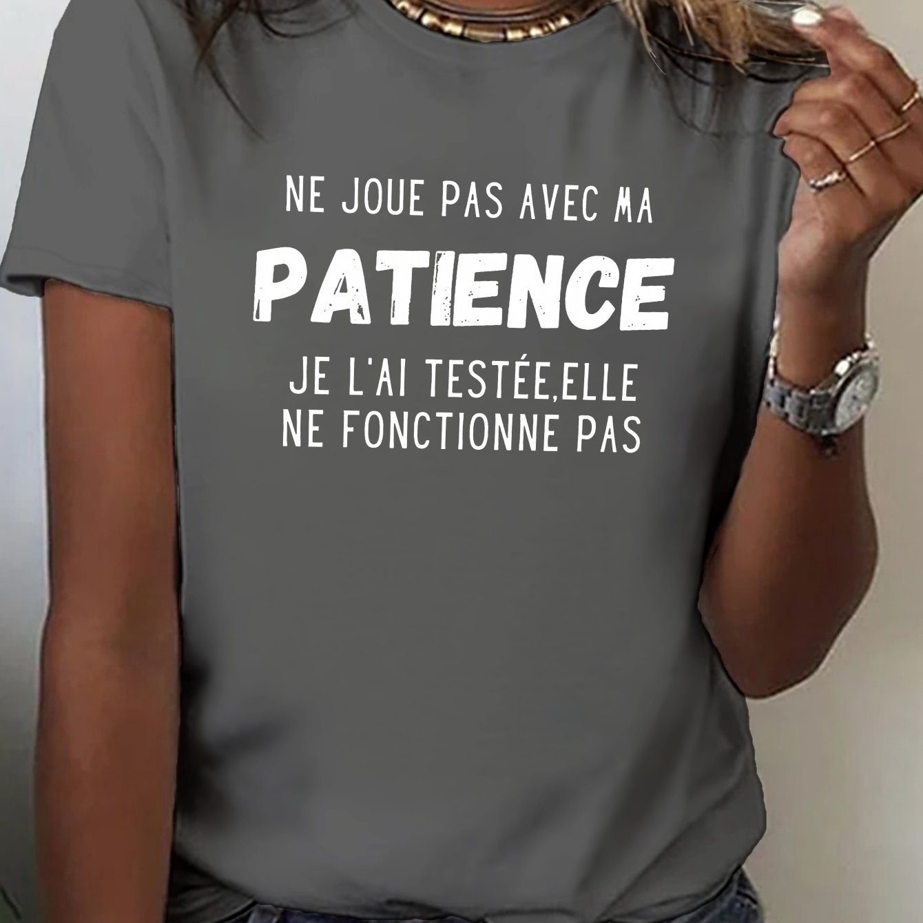 TEMU T-shirt Humour Français Amusant, Manches Courtes et Col Rond, Haut Décontracté pour l'Été & , Vêtements pour Femmes
