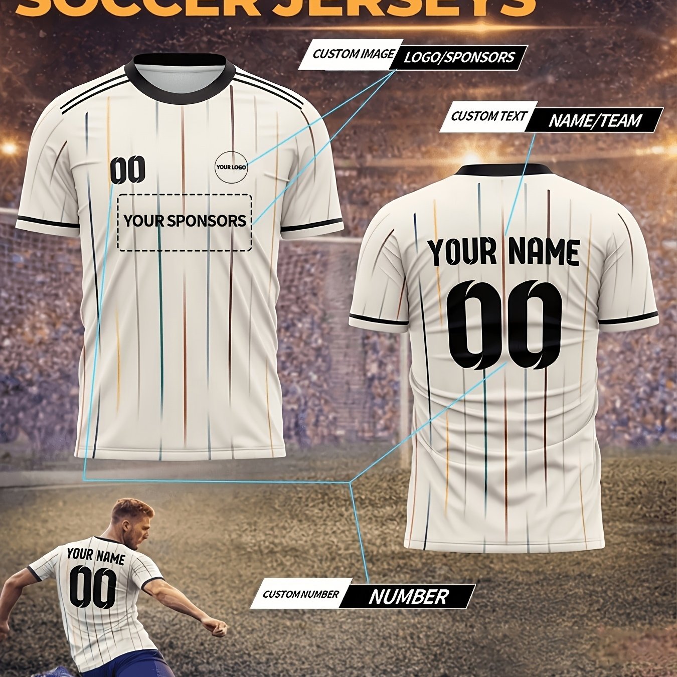 TEMU 【カスタム】サッカーシャツ ブルー フットボールシャツ メンズ＆ユース用 個人名入り チーム名・ロゴ入り 速乾性 トレーニングトップ 半袖 アスレチックシャツ 試合練習 クラブサッカーギア
