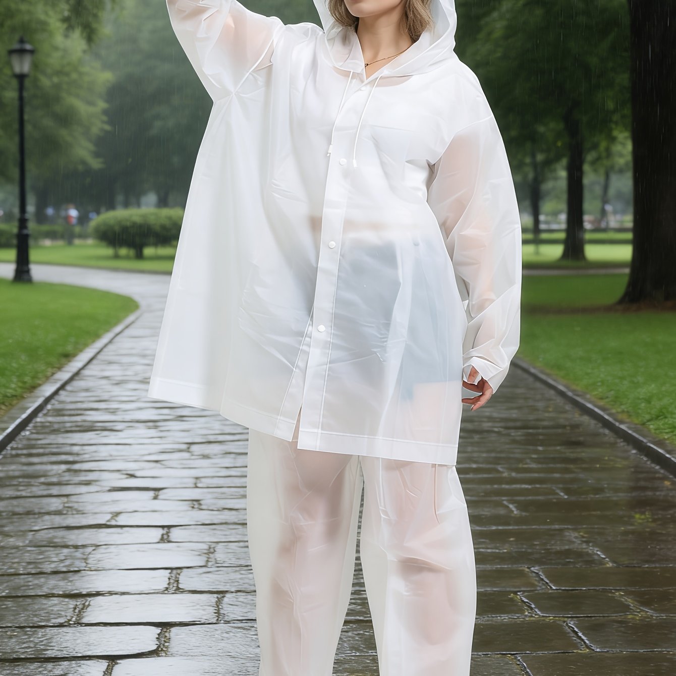 E-shop 2 Sets weiße Regenjacke - 1 Stück Kleidung und 1 Stück Hosen, verdickte Outdoor-Damen- und Herren-Regenjacke, lässige Outdoor-Regenjacke,