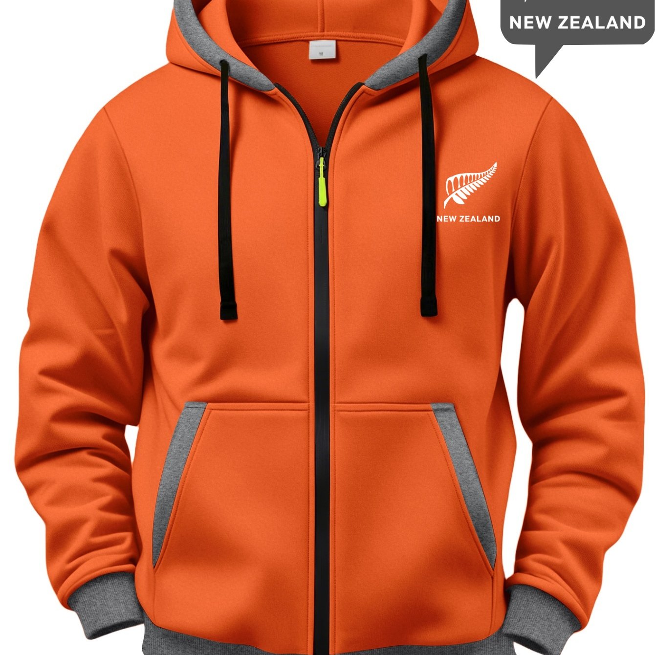 TEMU Men's Color-block Zipper Hooded Sweatshirt, New Zealand Fern Print Cardigan Jacket, Autumn Winter Casual Fleece Sports Jacket Top