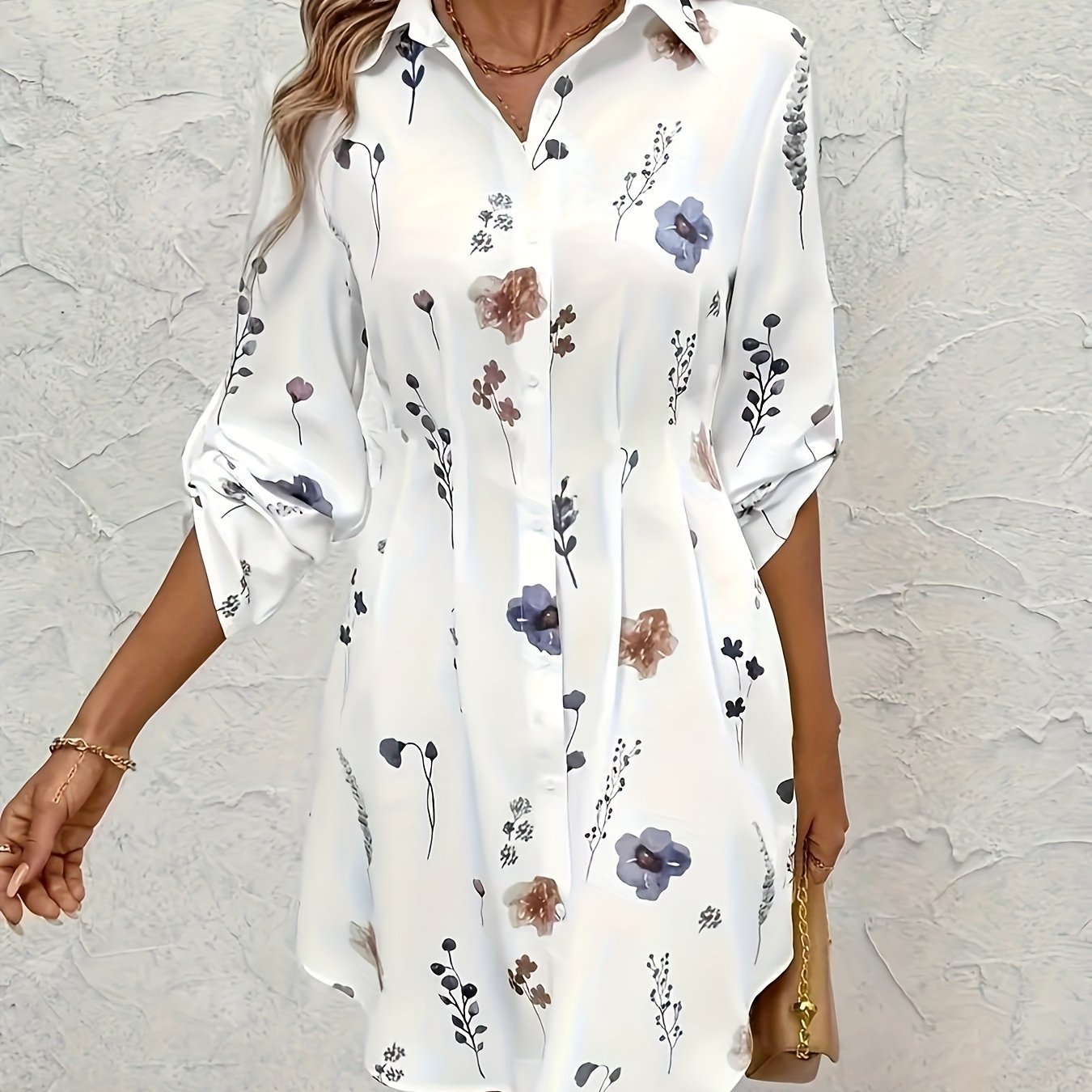 Targeted Spring Summer Elegant Fresh Small Floral Print Blouse Dress