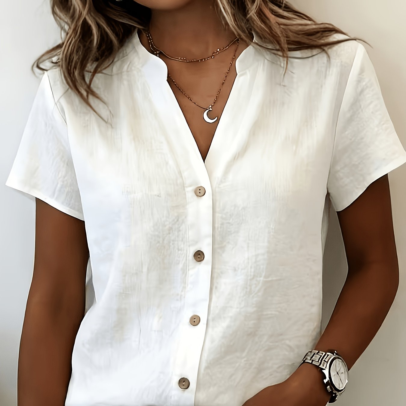 New Bamboo Stripe V-neck Simple Shirt Women's Short Sleeve