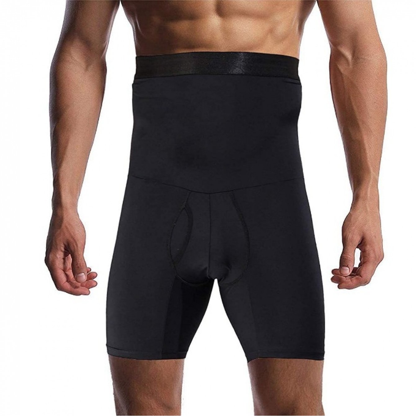TEMU 2025 New Plus-size Men's Abdomen-control, Tummy-slimming And -lifting High-waisted Sports Capris With Double-layered Dot Adhesive, Plus Size