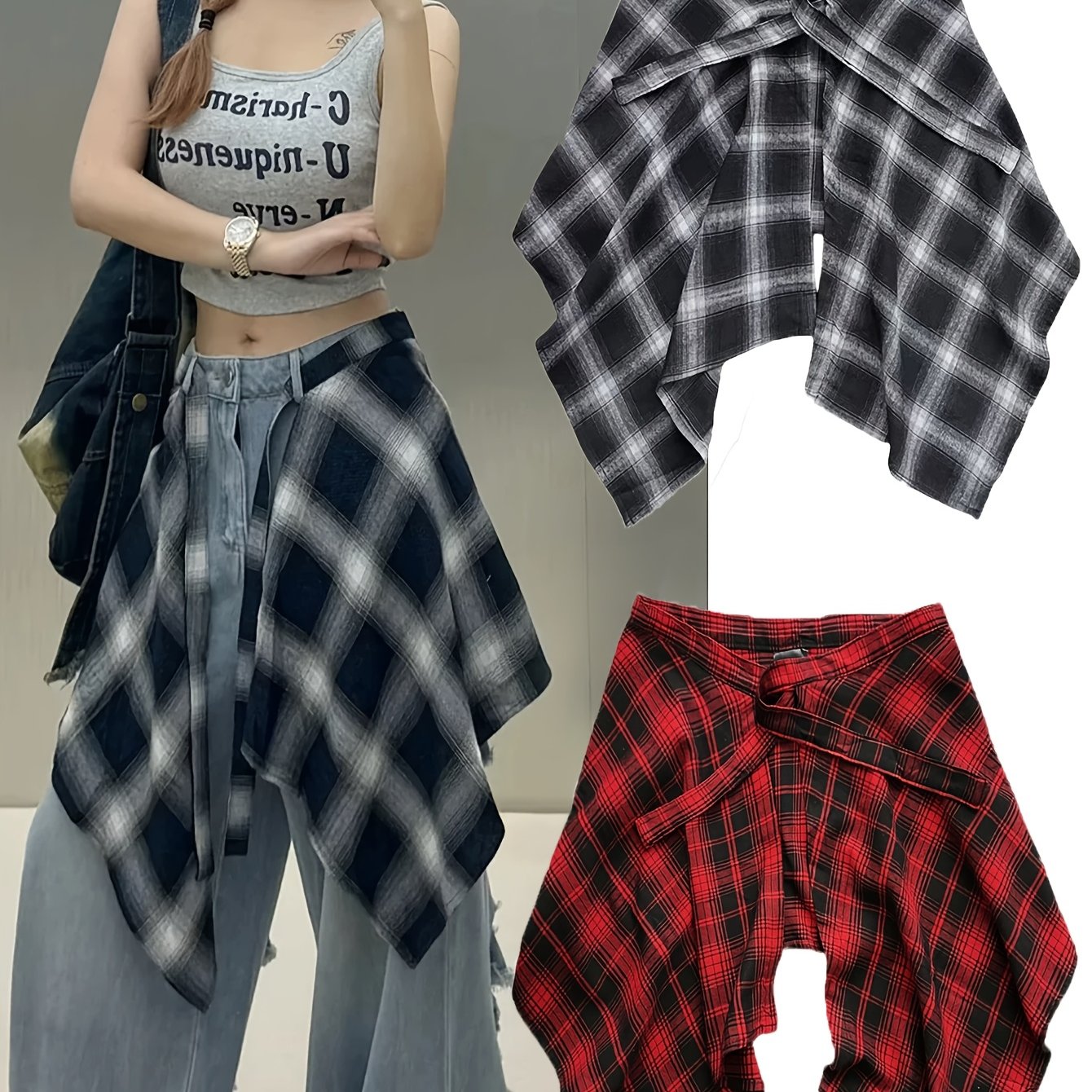E-shop 1-tlg. Schnür-Waistcinch mit Po-bedeckendem Rock, asymmetrischer karierter Saum, Spitzenrock-Einsatz, -Dance-Zubehör, Tanzkleidung, 1-tlg.