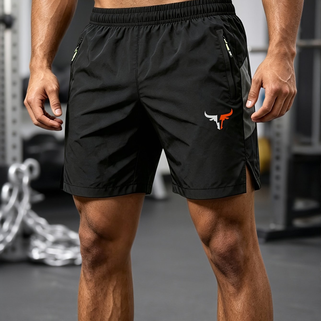TEMU Men's Quick-dry Fabric Drawstring Zipper Pocket Casual Sports Shorts