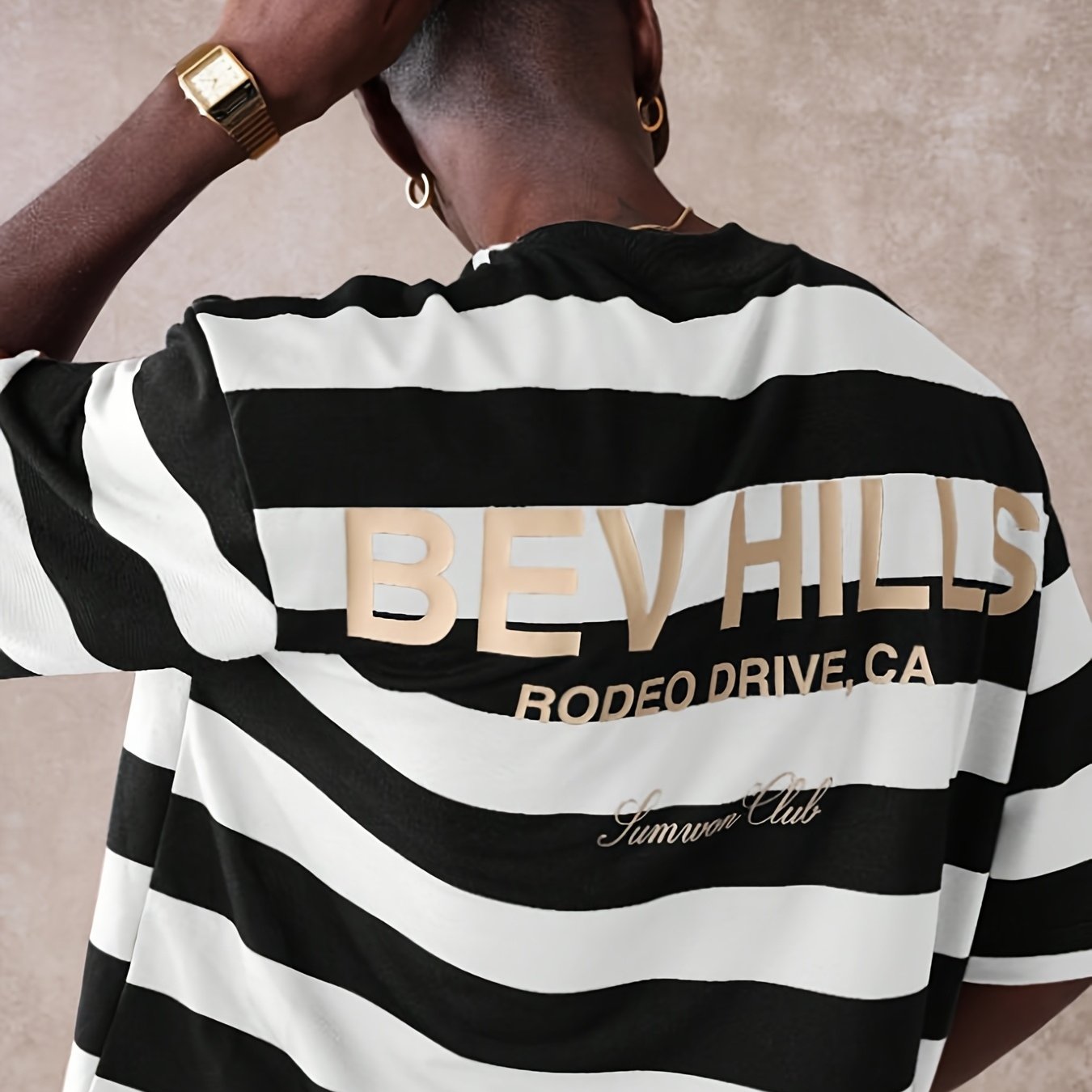 TEMU [print Design - Not Textured] 2026 's Casual Fashion Urban Loose Striped Print Short Sleeve T-shirt