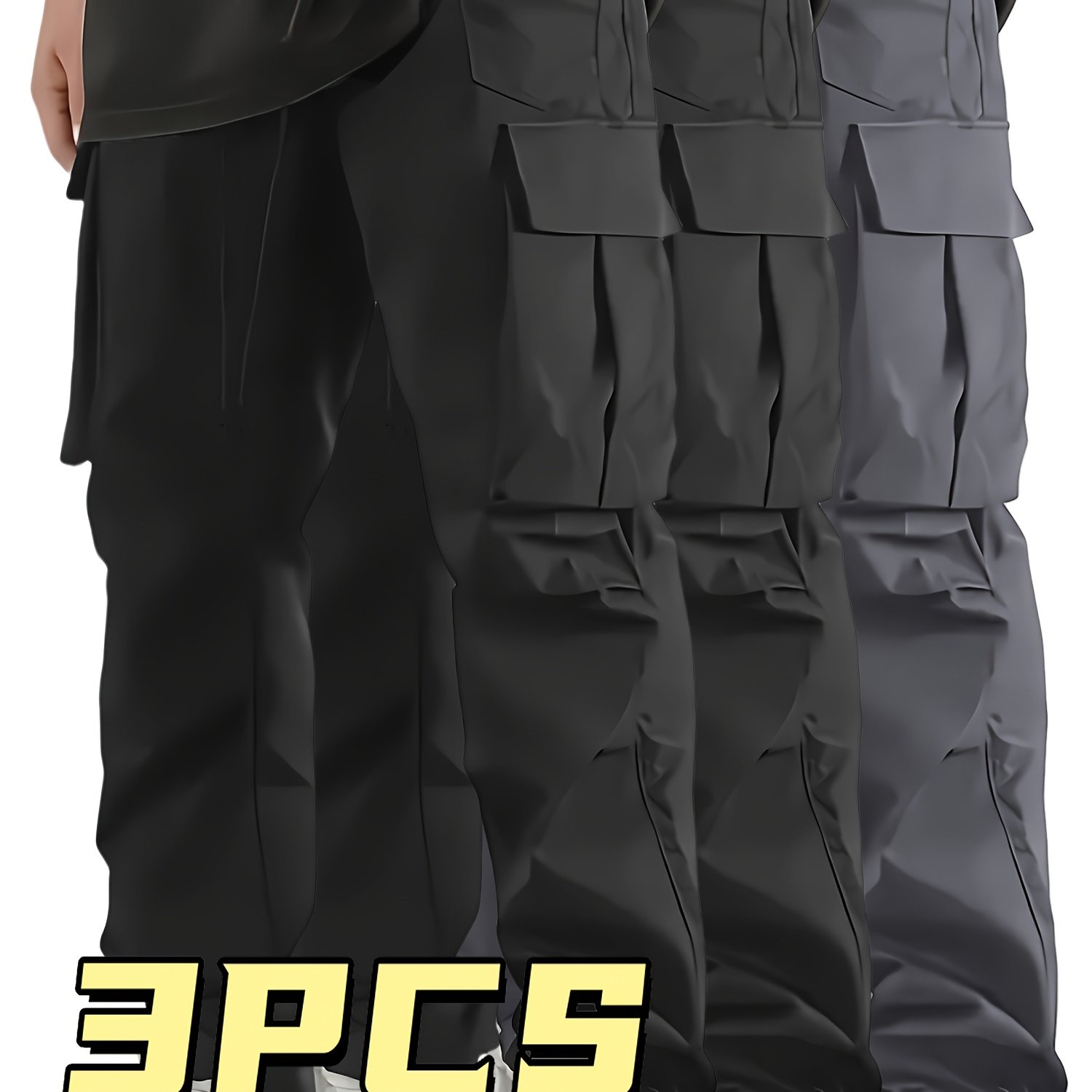 3pcs Men's Loose Straight Cargo Pants, Casual Cargo Pants, Breathable And Comfortable Loosestraight Trousers, With Multiple Pockets, Comfortable In - Hiking, Fishing, Angling, Casual Outdoor Trousers