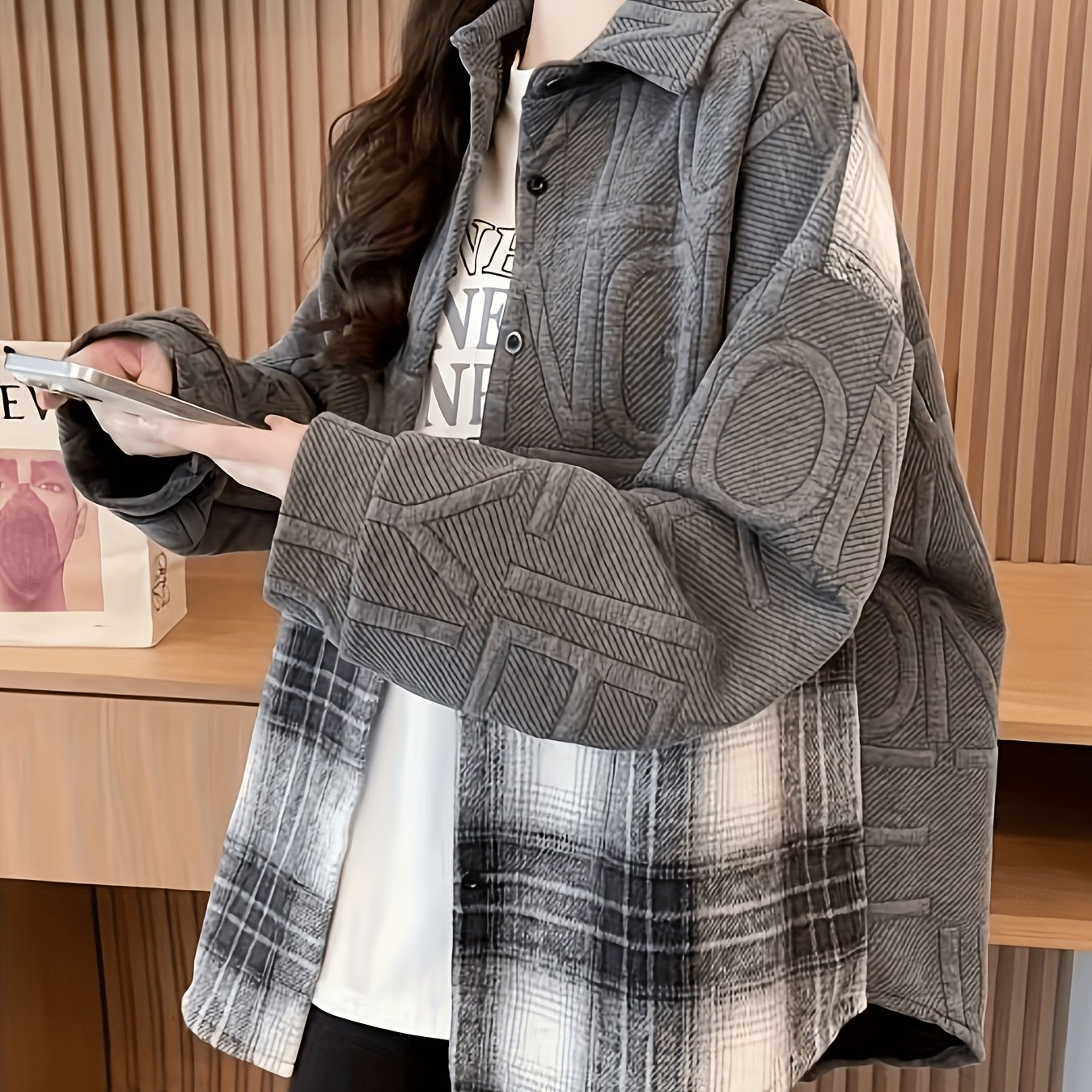 TEMU Jacquard Shirt Casual Jacket For Women