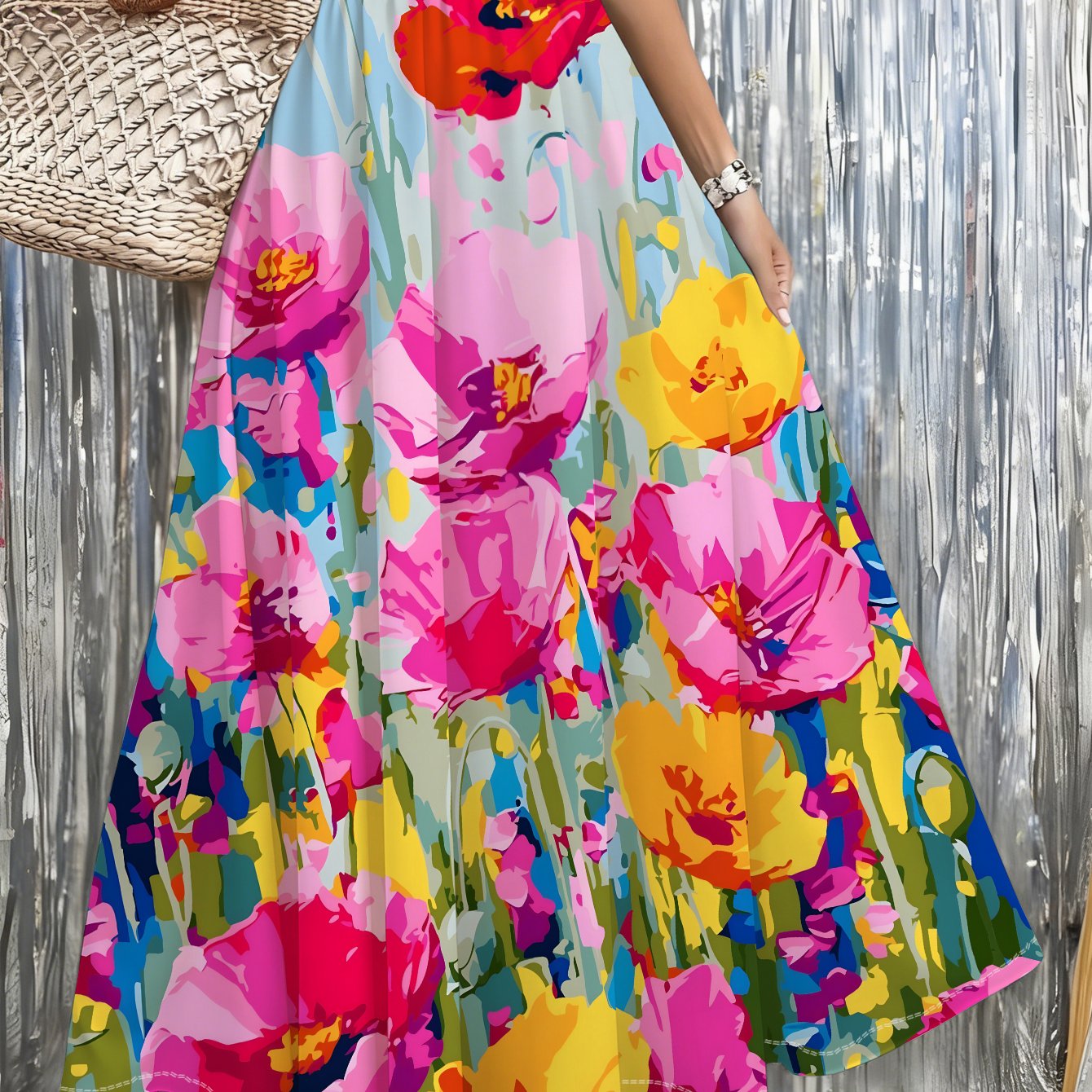 TEMU 1 falda maxi con un floral, ideal para , festivales, , fiestas, salidas informales y ocasiones , con un diseño y de tela para un ajuste elegante