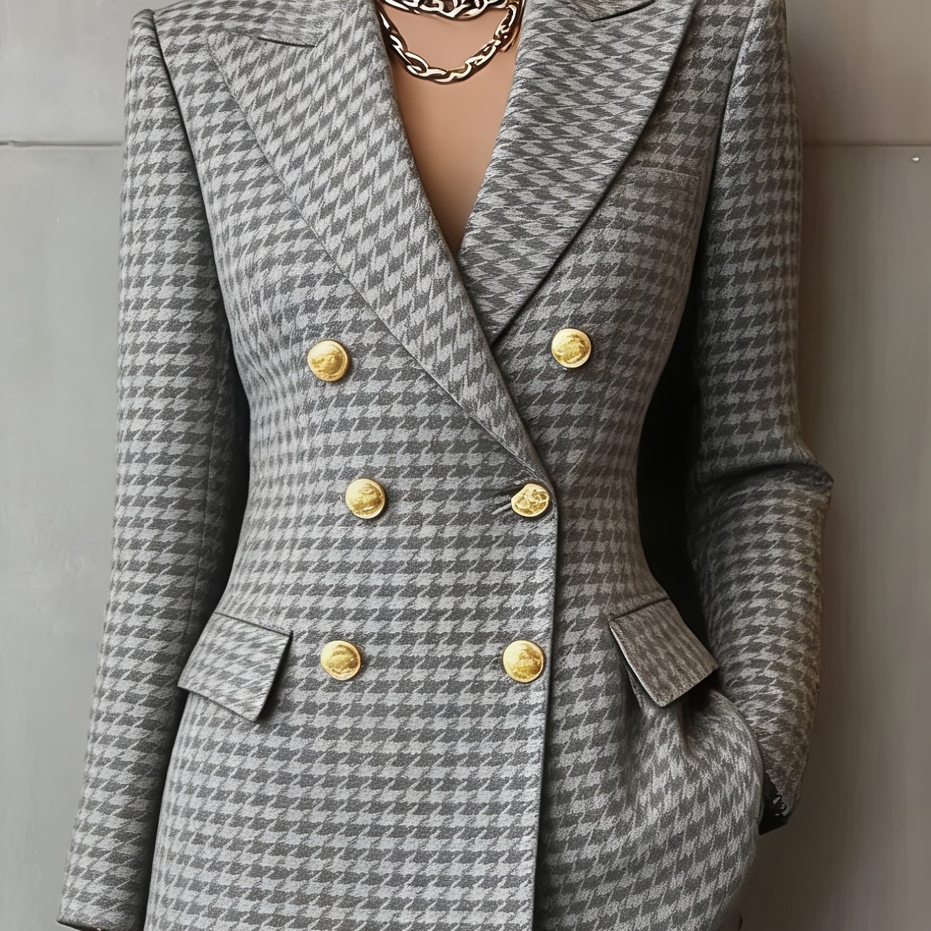 Plus Size - Plus Size - Plus Size, [printed Design-not Textured] Plus-size Women's Lapel Long-sleeved Blazer For Autumn And Winter, A Beautiful And Elegant Coat