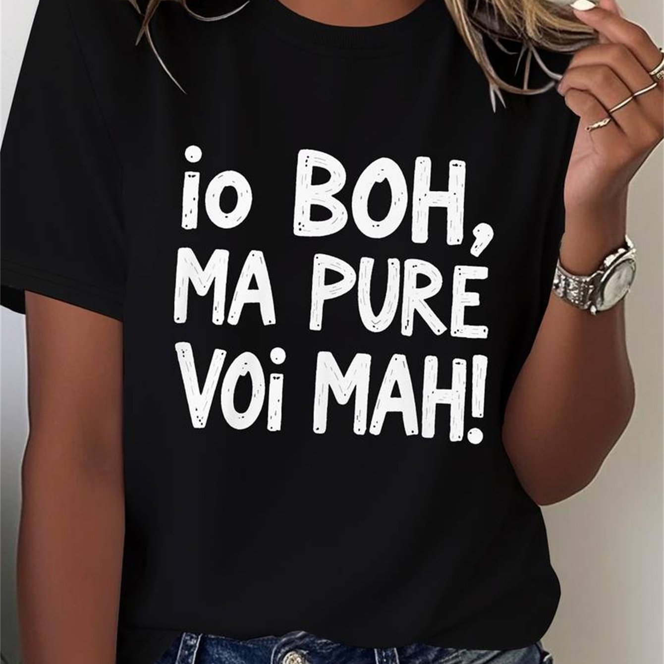 TEMU 1pz Maglietta Donna Corta Stampa Lettere Io Boh Ma Pure Voi Mah, e , per l'Uso , Regalo per le Vacanze, Compleanno, Top Estivo e Traspirante per