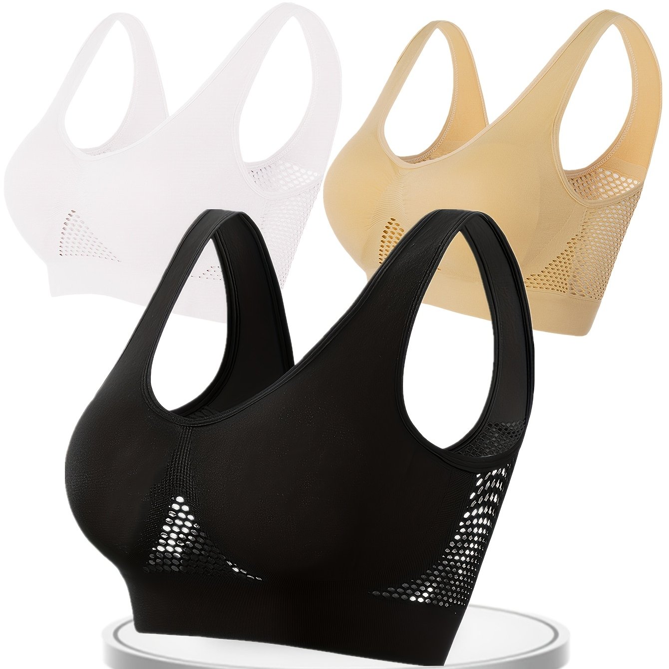 Set Of 3 Breathable Mesh Large Size Single-layer Vests For Women, Without Underwire Or Padding, Suitable For, And