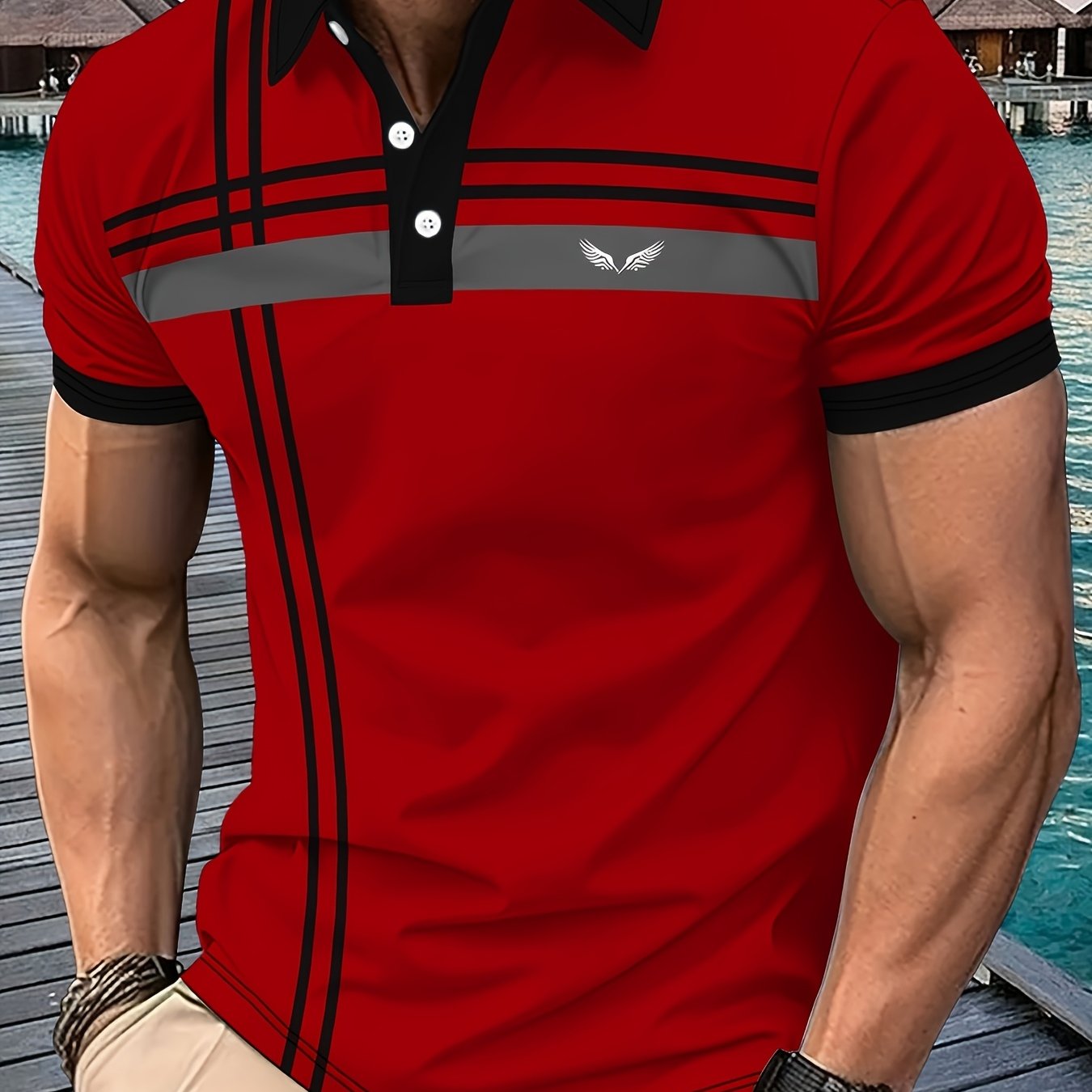 Image of Men's Fashionable And Comfortable Shirt - Summer Golf And Tennis Sport With Striped Collar