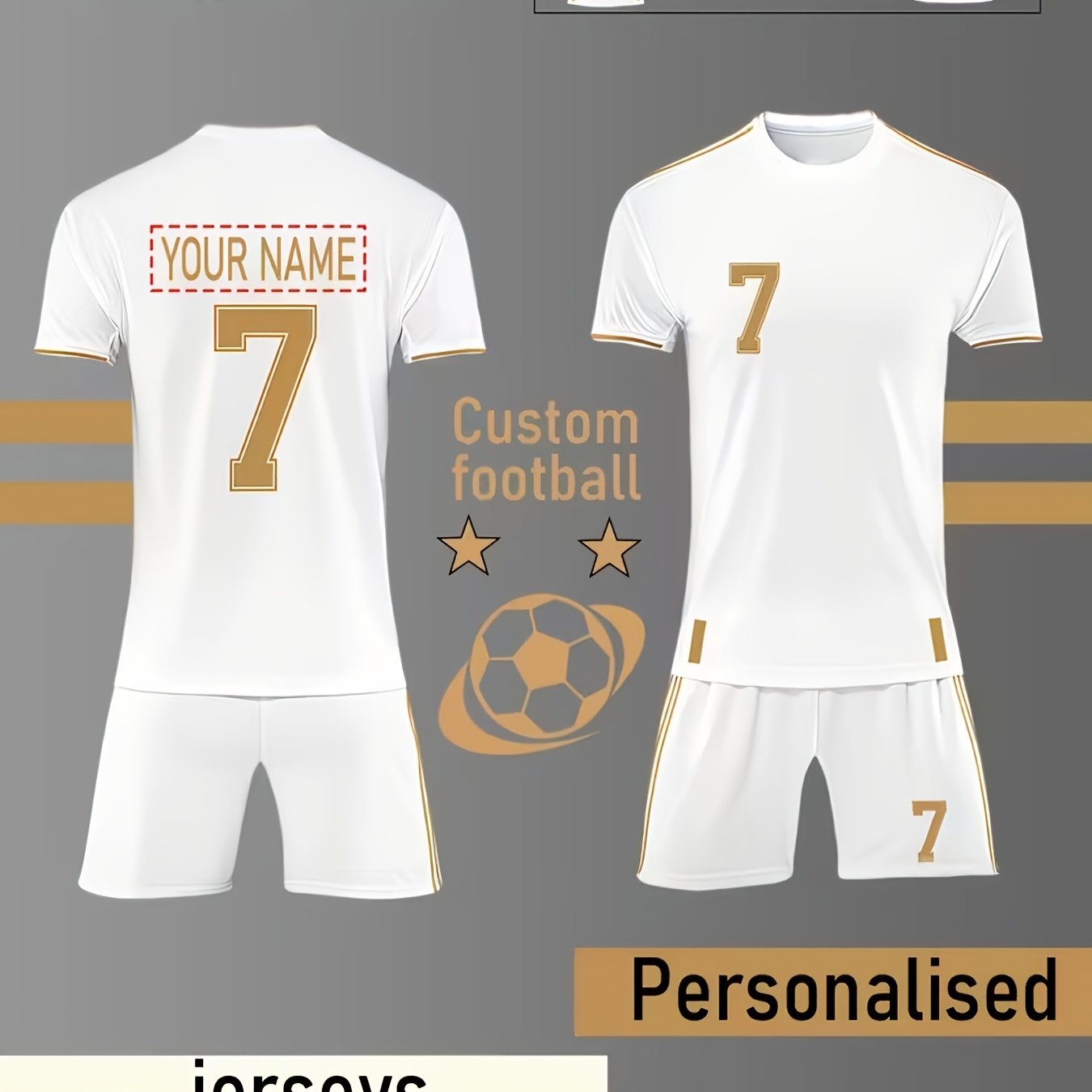 TEMU Boys' White And 7 Soccer Kit, Featuring -drying Jersey And Moisture-wicking Shorts, Perfect For Training And Outdoor Competitions, In 5 Sizes,