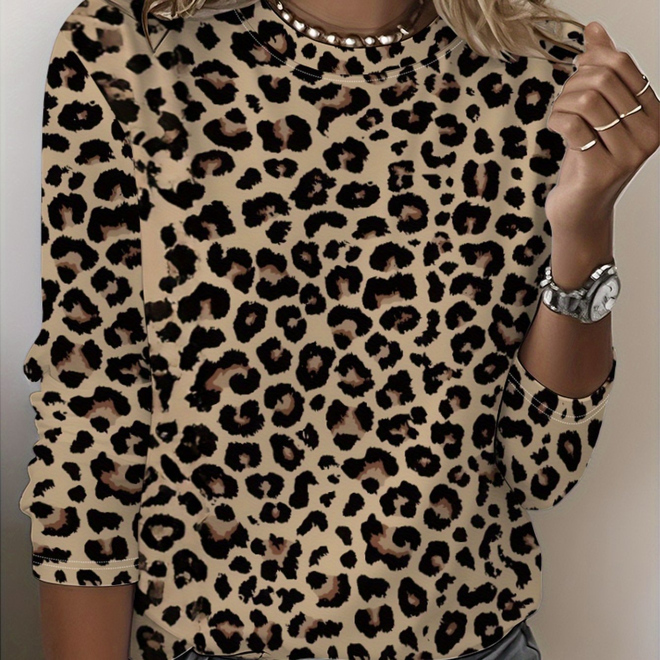 Print T-shirt, Long Sleeve Round Neck Casual Top, Suitable For Spring And Autumn Season, Women's Clothing