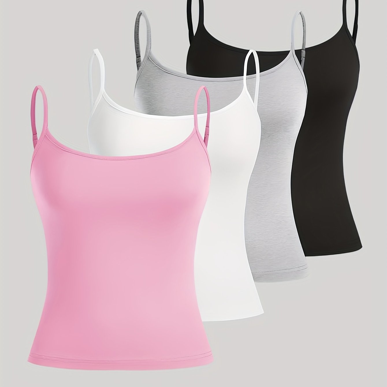 4pcs Set Women's Fashion New Solid Color Cami Top