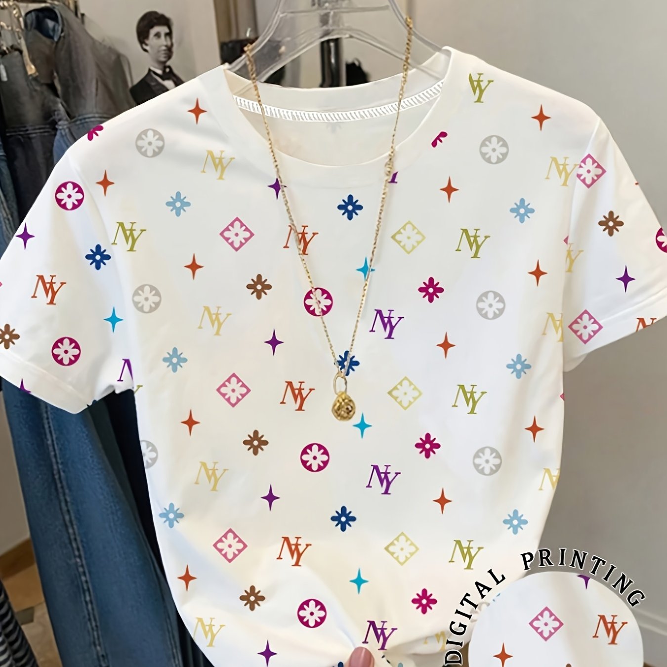 E-shop ZLLZ Damen Oversize T-Shirt mit Rundhalsausschnitt - Locker geschnittenes Kurzarm-Bluse-Top mit Buchstaben-Print, Frühling Sommer
