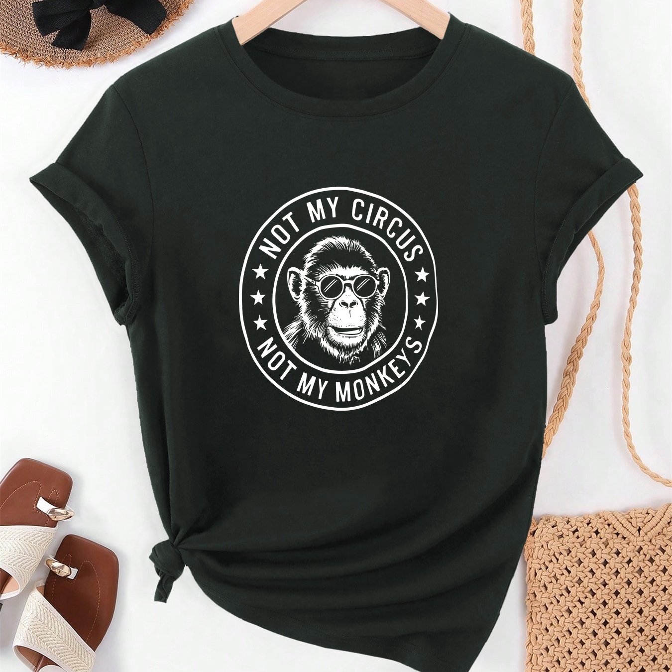 Women's "not Not My Monkeys" Graphic Summer Casual Crew Neck Short Sleeve T-shirt