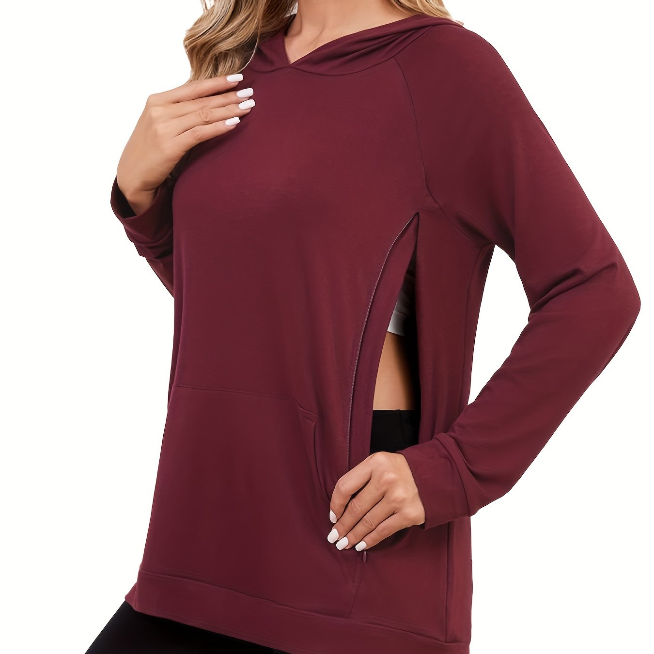 Women's Full Nursing Hoodie With Hidden Zipper - Soft Stretchy Breastfeeding Maternity, Long Sleeve Postpartum For, Machine Washable (no Underneath)