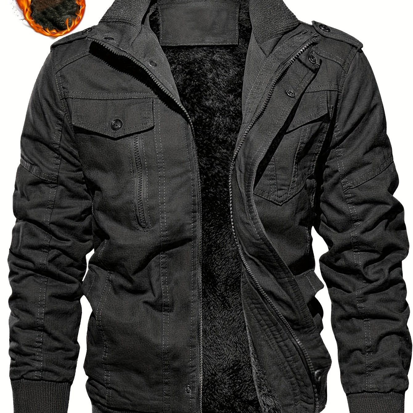 TEMU Men's Autumn And Winter Outerwear Jacket With Warm And Thick Velvet, Windproof And Warm, Casual Multi Pocket Jacket For Winter