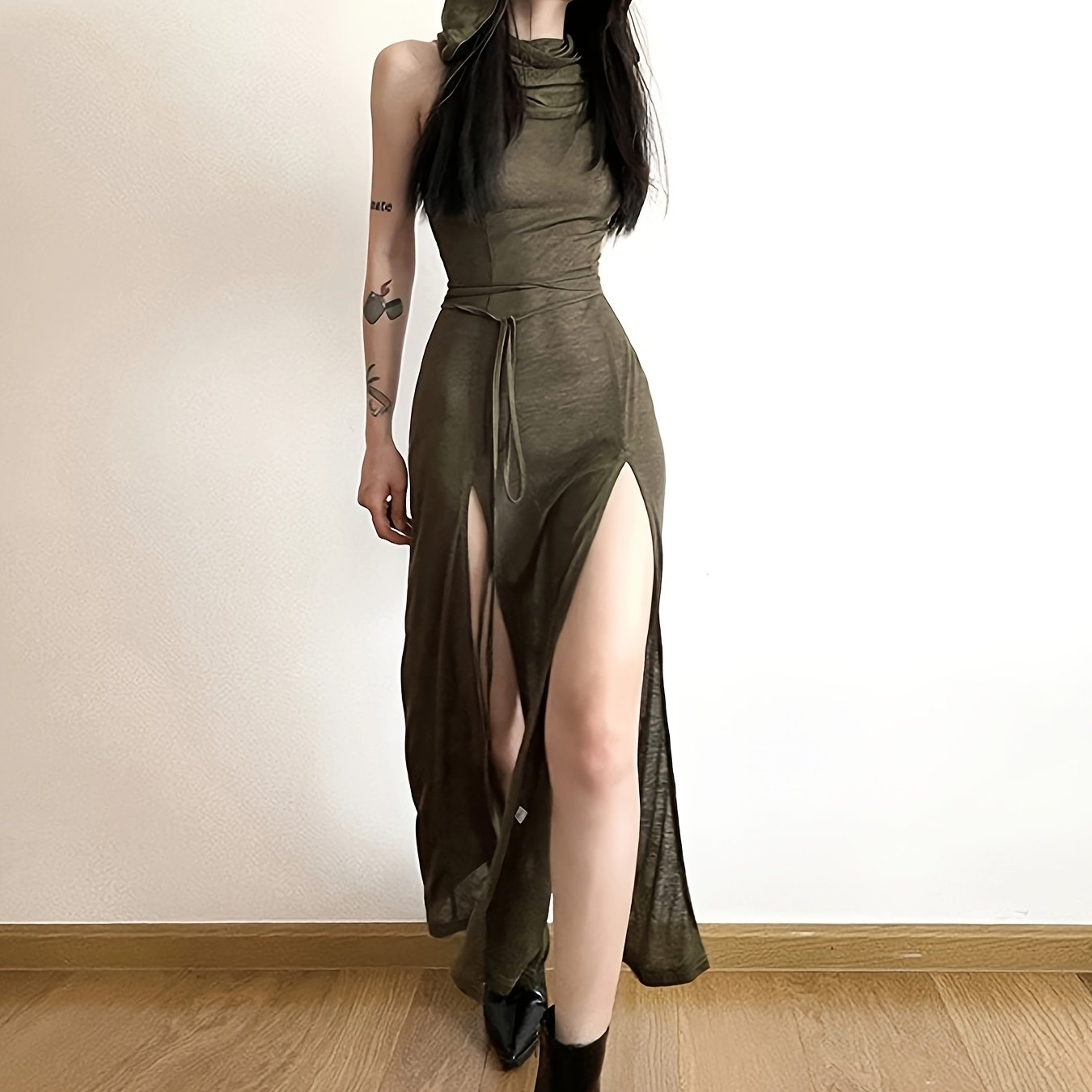 TEMU Vestito smanicato con cappuccio in stile di di tendenza e americano