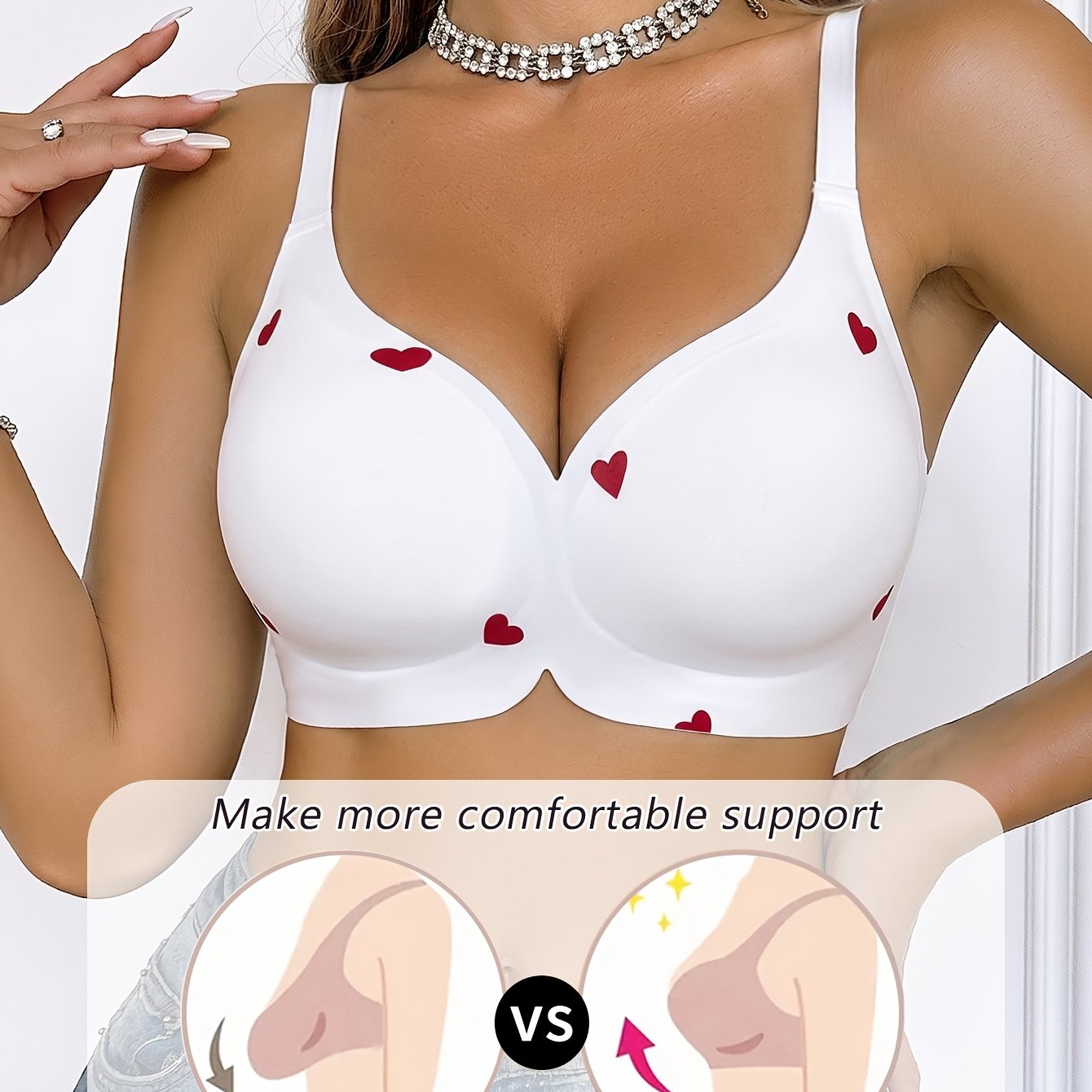 Image of Women's Casual Wire-free Printed Bra, Comfortable, Breathable, Supportive, Anti-sagging, With Removable Padding