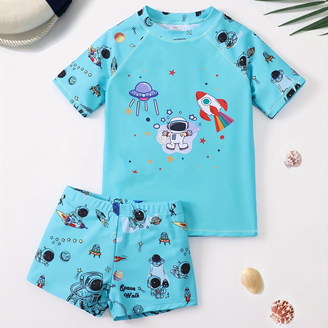 TEMU Boys' -dry Comfortable Breathable Stretch Lightweight Durable Cartoon Beach Short-sleeve Two-piece Swimsuit Swimming Pool