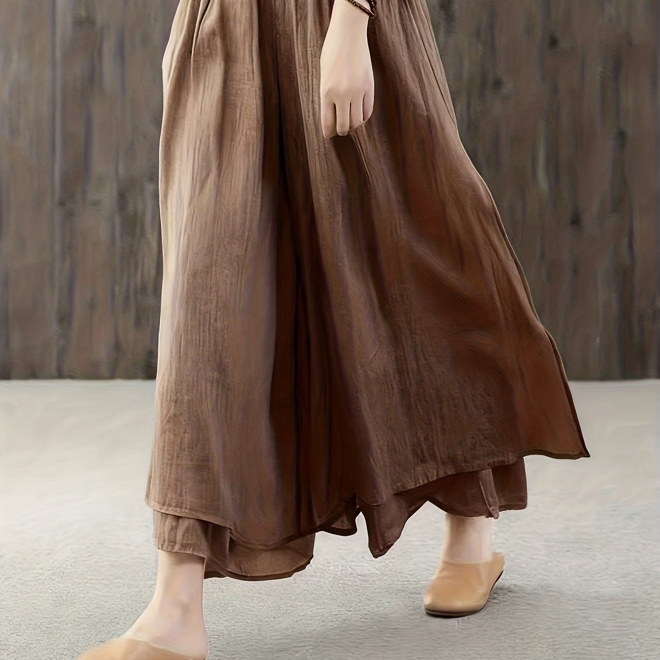 TEMU 春夏秋用パンツスカート、二重プリーツパンツスカート、軽く感、外側スカート内側パンツのオールインツスカート、無地で使いやすい快適パンツスカート、ゆったり伸縮ウエスースパンツ、日常使い快適、機能的なポケット、おしゃれなトラウザーズ
