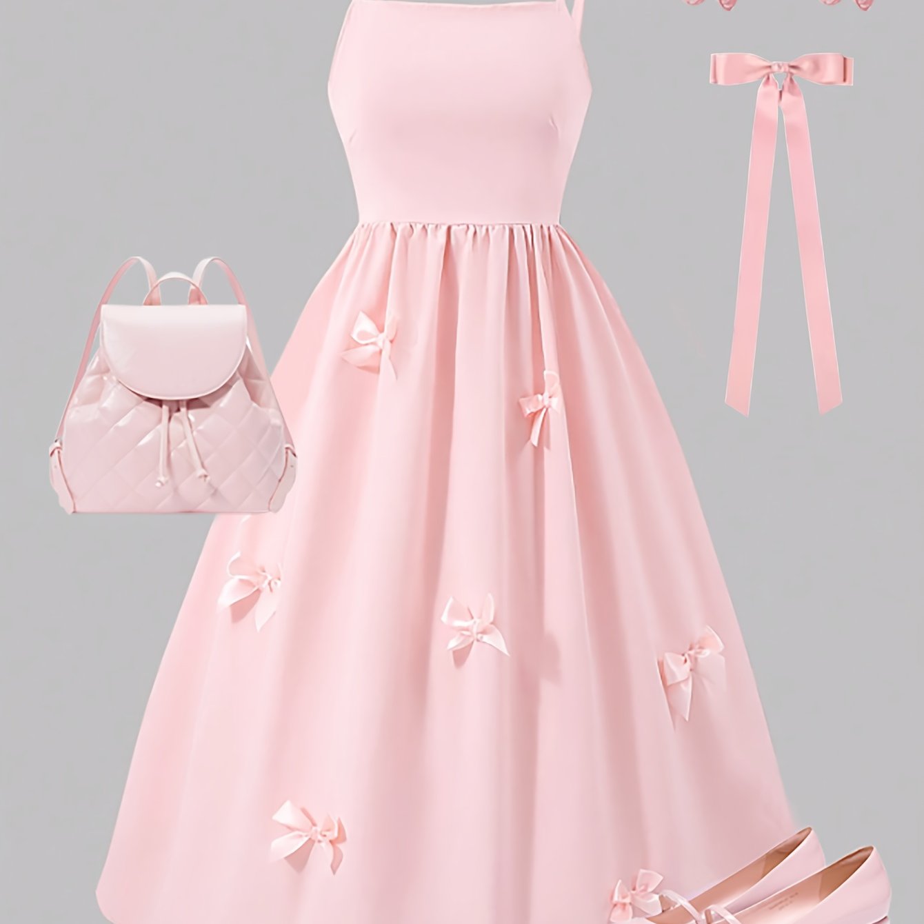 Spring Summer Girls' Fashion New Style, Gentle Elegant Cute Literary Design, Ribbon Bow Decor Strappy Dress, Summer Daily Casual Outing Vacation Gathering Party Etc. Outdoor Activities