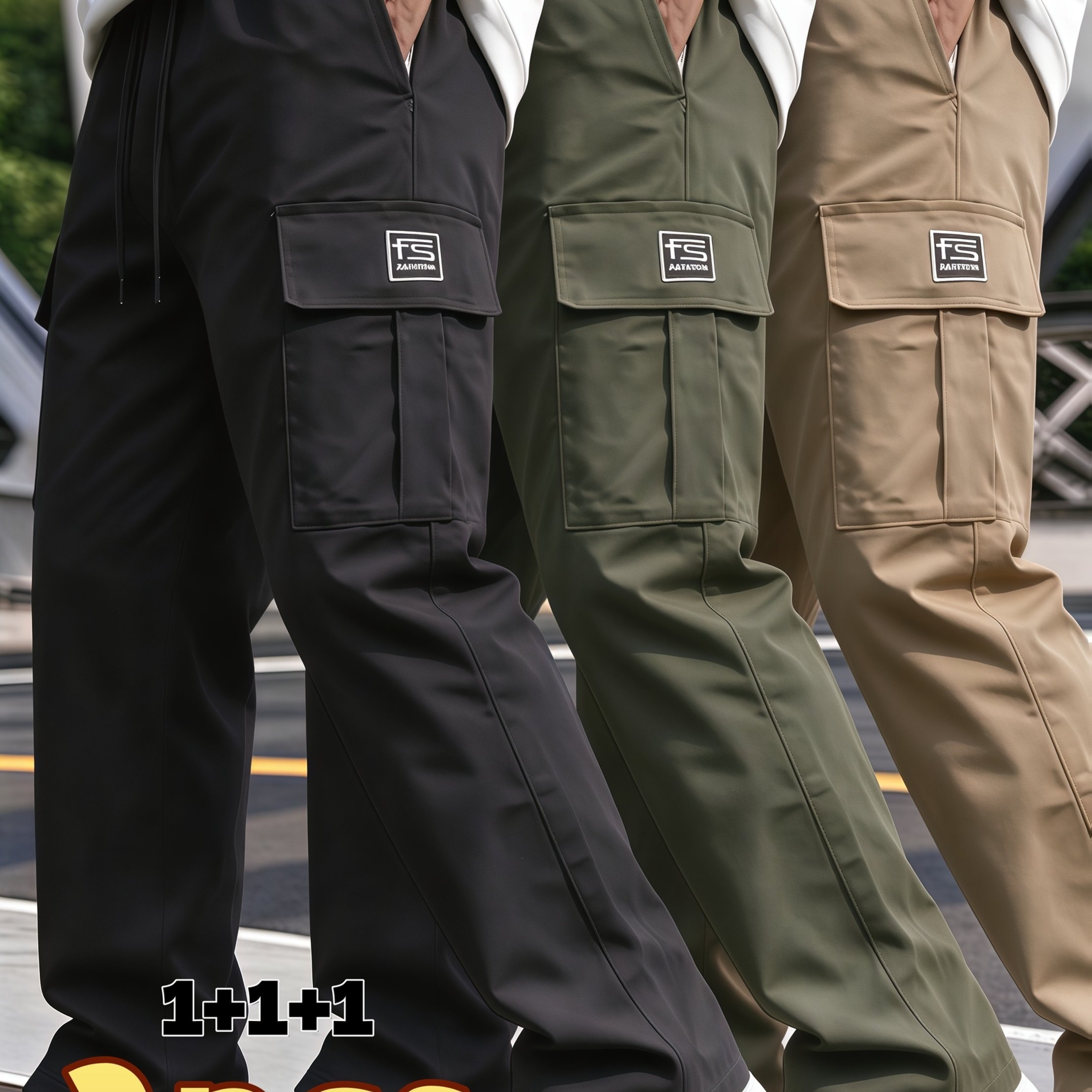 TEMU 3pcs Men's Cargo Pants, Drawstring Waist Multi-pocket Casual Trousers, Black Friday Deal, For Daily Outdoor Wear