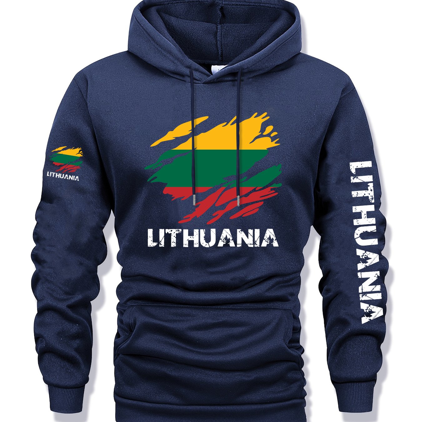 TEMU Men's Multi-panel -lined Hooded Sweatshirt, Lithuania, Autumn/winter, Versatile, Sporty, Casual, Streetwear, Outdoor Leisure Hoodie