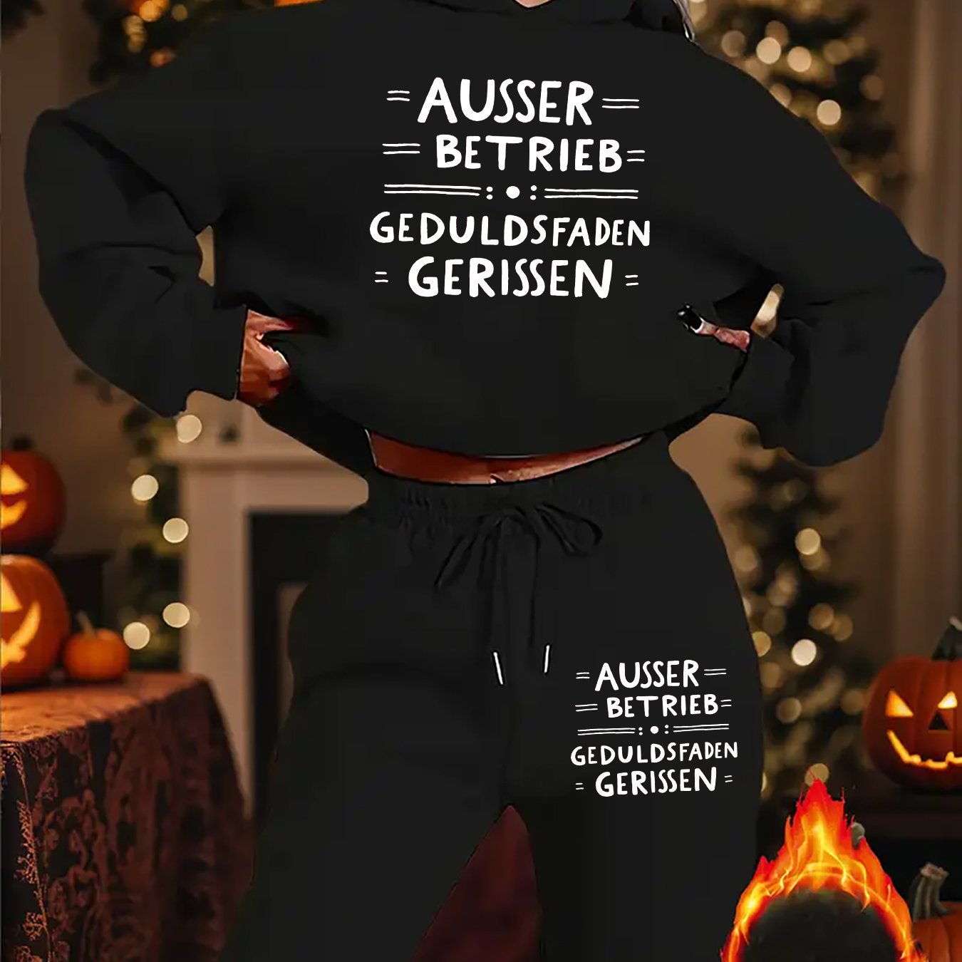 TEMU 2pcs Stylish Women's Fleece-lined Hoodie And Drawstring Pants Set, Made Of, Featuring A Suitable For With Easy Geometric Patterns And Letter