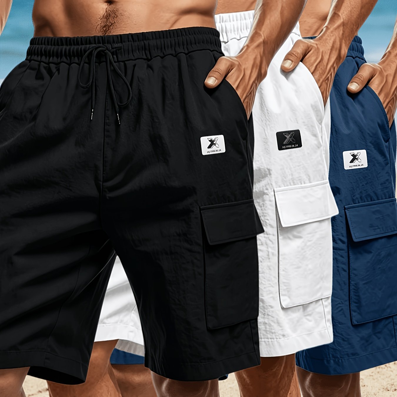 TEMU Men's Non-stretch Casual Thin Shorts (3pcs), Straight-leg Pants Suitable For Parties And Daily Commutes, Lightweight Outdoor And Casual Men's