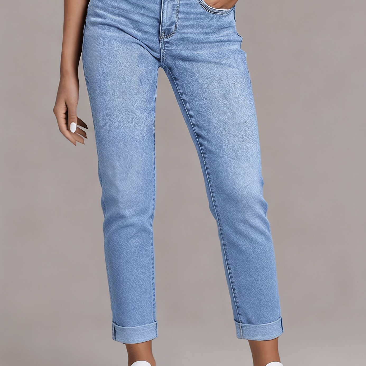 Image of Wide Waist Double-breasted Nine-inch Denim Jeans, Fashionable Casual Tapered Pants For Spring, Summer, Autumn, And Winter