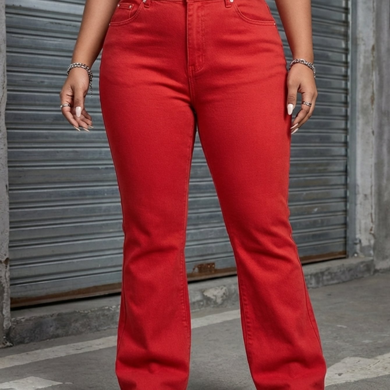 High-waisted Stretchy Flare Jeans For Women In , Featuring A Mid-rise Design, With Pockets
