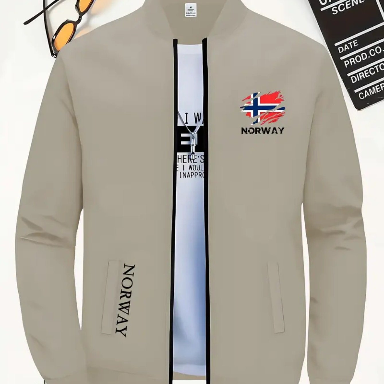 TEMU Men's Collar Zip-up Jacket With Elements Heat Transfer Print, Regular Fit With Pockets, Suitable For Urban Streetwear, Casual Wear, High-quality