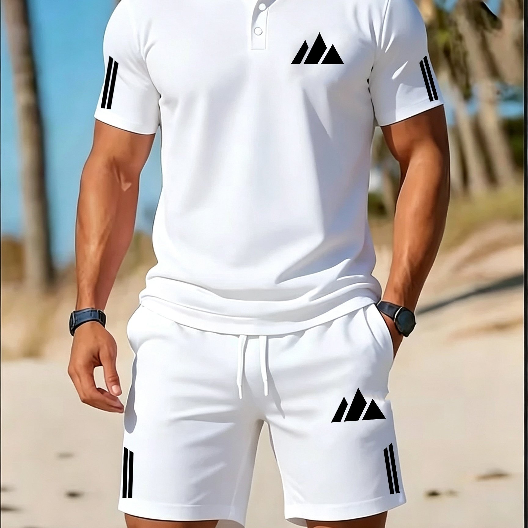TEMU Men' Easy Shirt And Shorts Set, Men's Short Sleeve Shirt And Shorts Outfit, Quick-dry Moisture-wicking, Business Casual All-match Summer Wear
