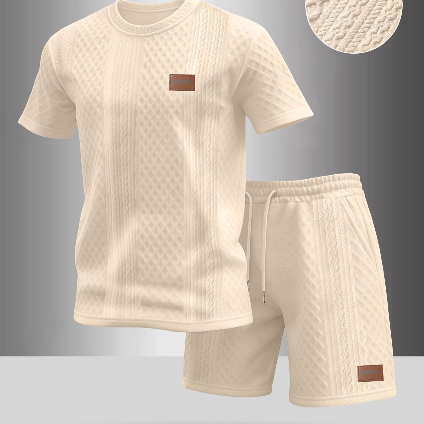 TEMU Ensemble T-shirt à col rond en tissu texturé pour homme et short à cordon de serrage